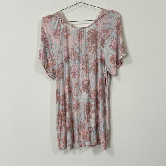 VINTAGE AMERICA BLUES Top L Floral Knit Tassel Tie Lace SS V-Neck Tunic Oversize - Picture 2 of 7